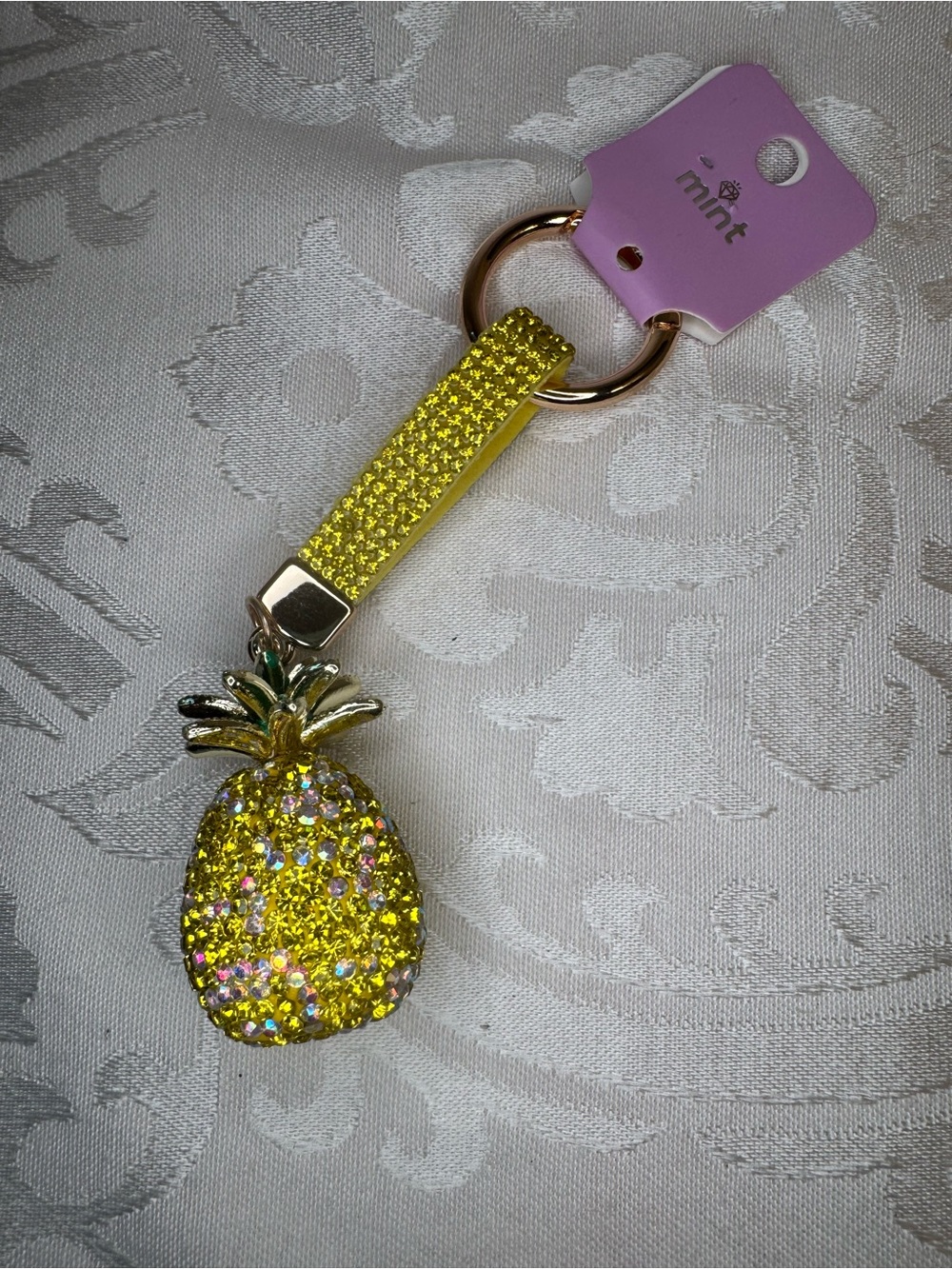 New Mint Yellow Crystal Pineapple Keychain